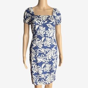 Monteau Royal Blue & White Floral Square Neck Puff Sleeve Dress | Sz S